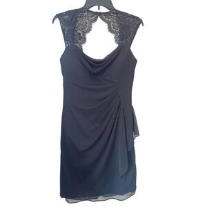 Scarlett Womens Black Lace Keyhole Back Ruched Cocktail Mini Dress Size 8